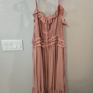 Elegant Ruffled Midi Dress in Pink